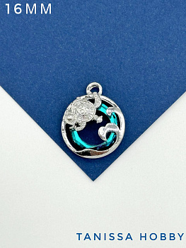 Подвеска Черепаха, рондель Bermuda blue, родий, Д133