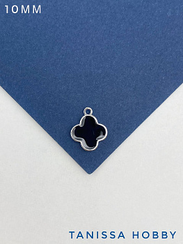 Подвеска клевер 10мм, черная эмаль, родий, С525