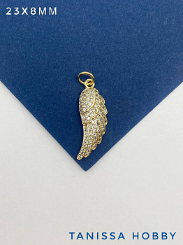 Подвеска крыло ангела с фианитами 23х8мм, позолота, А611