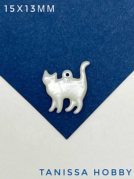 Подвеска перламутр, кошка, 15х13мм, ПМ113