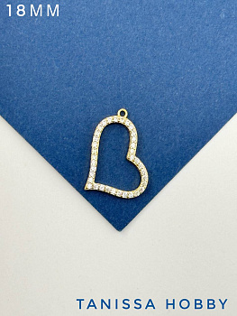 Подвеска сердце с фианитами, 18мм, позолота, Ю208