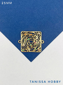 Коннектор с цветными фианитами, 25мм, позолота, Ю836