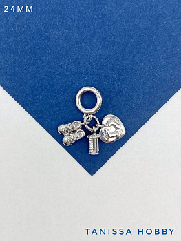 Подвеска бейл материнство, мать и дитя - новорожденный, бутылочка и пинетки, родий, Ю828