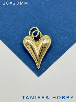 Подвеска объемное сердце, 28х20мм, позолота, Р607