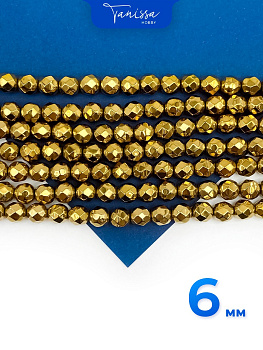 Гематин гематит бусины круглые огранка 6мм, золото, нить, ГТ067