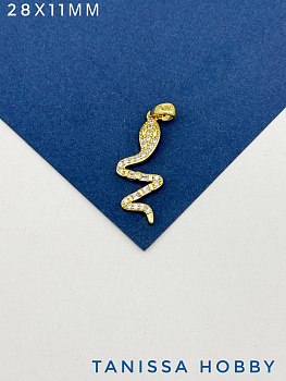 Подвеска змея с фианитами, 28х11мм, позолота, А310