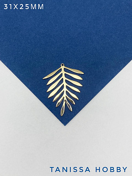 Подвеска листик веточка пальмы, 31х25мм, позолота, С712