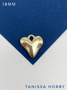 Подвеска объемное сердце, 18мм, позолота, Р508