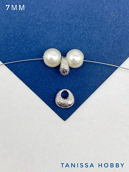 Подвеска мятый металл с фианитом, 7мм, родий, Ю917