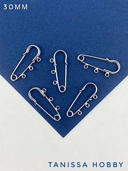 ОПТ Брошь булавка 30мм, 3 петельки, родий, 5 ШТУК, ОПТ056