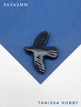 Бусина черная фарфоровая птица, керамика, Категория В, 34х42мм, П185