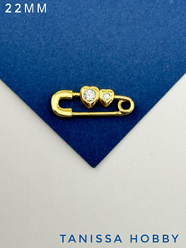 Коннектор подвеска булавка и сердце, 22мм, позолота, Ю210