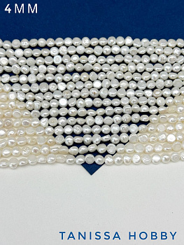 Жемчуг натуральный культивированный, барочный диск, 4мм, А, нить, Ж143