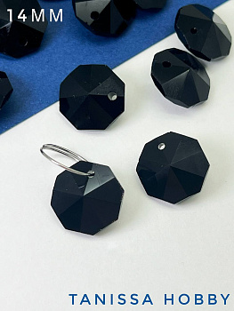 Подвеска октагон, интерьерный кристалл, 14мм, черный, ЛС063