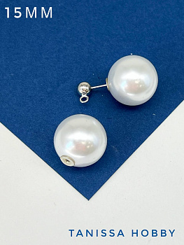 Заглушки для пусет, джекеты, 15мм, белый майорка, родий, Е427