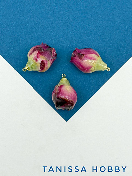 Подвеска цветок, бутон, роза в смоле, бордовый, позолота, ЦВ033