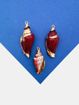 Подвеска ракушка бордовая, 32-43мм, позолота, ПМ221