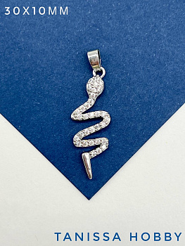 Подвеска змея с фианитами, родий, Р516