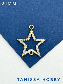 Коннектор звезда с фианитами, позолота, А432