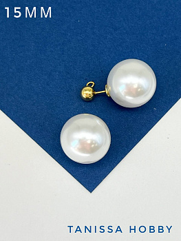 Заглушки для пусет, джекеты, 15мм, белый майорка, позолота, Е433