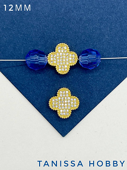 Разделитель клевер с фианитами, 12мм, позолота, С133