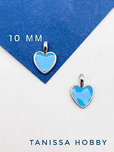 Подвеска кулон сердце голубая эмаль, родий, Д801