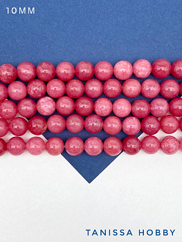 Халцедон малиновый розовый, бусины круглые 10мм, нить, Б264