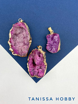 Подвеска друза кварца, розовый, позолота, Б305