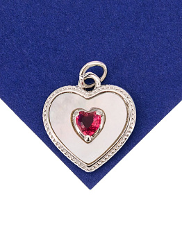 Подвеска сердце перламутр розовый фианит, 15мм, родий, Ю213