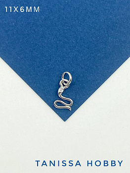 Подвеска змея мини с фианитом, 11х6мм, родий, Ю601