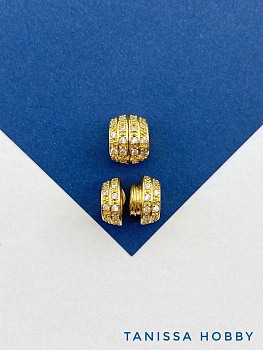 Замок карабин винтовой и фианитами 10х12мм, позолота, К736