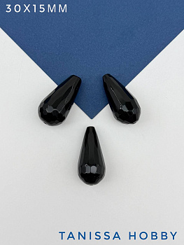 Черный агат, бусина капля огранка, 30х15мм, штука, Б138