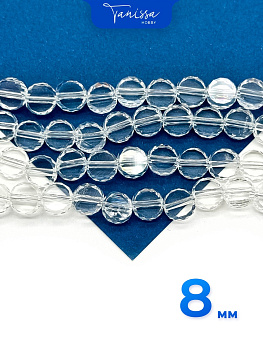 Хрусталь диск, круглый плоский, прозрачный, 8мм, нить, Х301