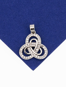 Подвеска трикветр с фианитами, 15мм, родий, Д702