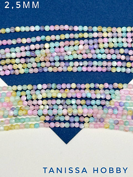 Перламутр морской, бусины круглые 2,5мм, цветной микс, нить, ПМ133