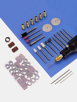 Микро дрель беспроводная: 5 скоростей. Набор 4 сверла + 6 цанг + 44 насадки + чехол, И81