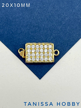 Замочек карабин с фианитами, разъемный, 20х10мм, позолота, К217