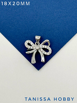 Подвеска бантик с фианитами 18х20мм, родий, Ю302