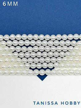 Жемчуг Майорка, круглый белый, 6мм, нить, МА010