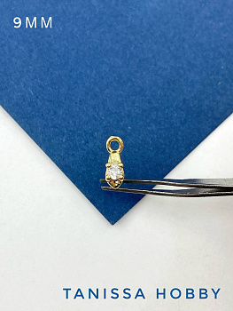 Бейл зажимной с фианитом 9мм, позолота, В208