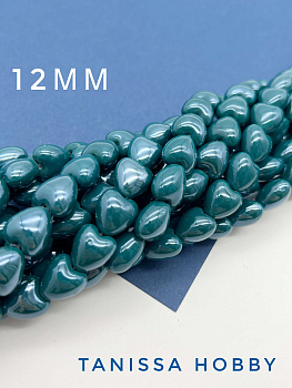 Бусина зеленая фарфоровое сердце, 12мм, Категория В, ШТУКА, П146