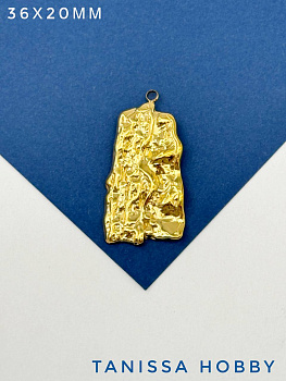 Подвеска мятый металл прямоугольник, сталь, позолота, Ч019