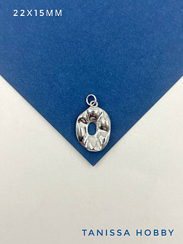 Подвеска овал мятый металл, 22х15мм, родий, А328