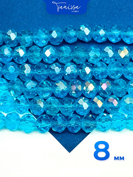 Хрусталь Рондели 8мм, голубой АВ, нить Х087