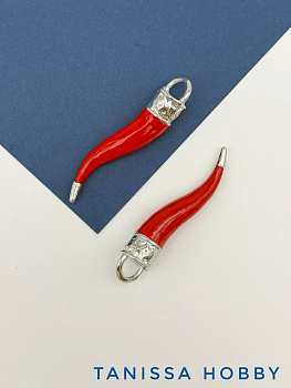 Подвеска перец Чили, красный, 65х13мм, родий, Д518