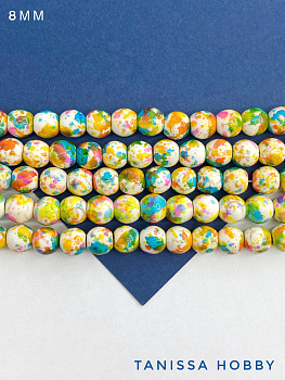 Бирюза синтетическая, бусины 8мм, белый, цветной микс, нить, Б231