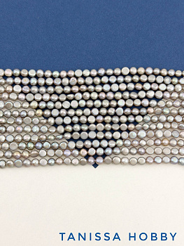 Жемчуг барочный круглый, полусфера культивированный, серый 5мм, АА, нить, Ж106