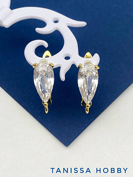 Швензы фианит капля, английский замок, позолота, 719