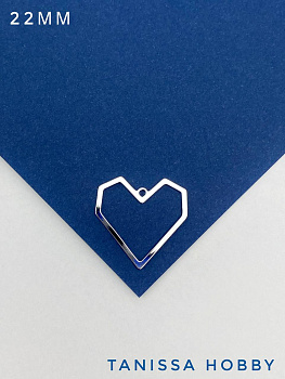 Подвеска графичное сердце рамка, 22мм, родий, Ю417