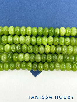 Халцедон зеленый, бусины кукуруза рондель, 5х8мм, 1/2 нити, Б196